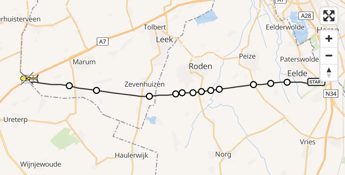 Routekaart van de vlucht: Lifeliner 4 naar Marum