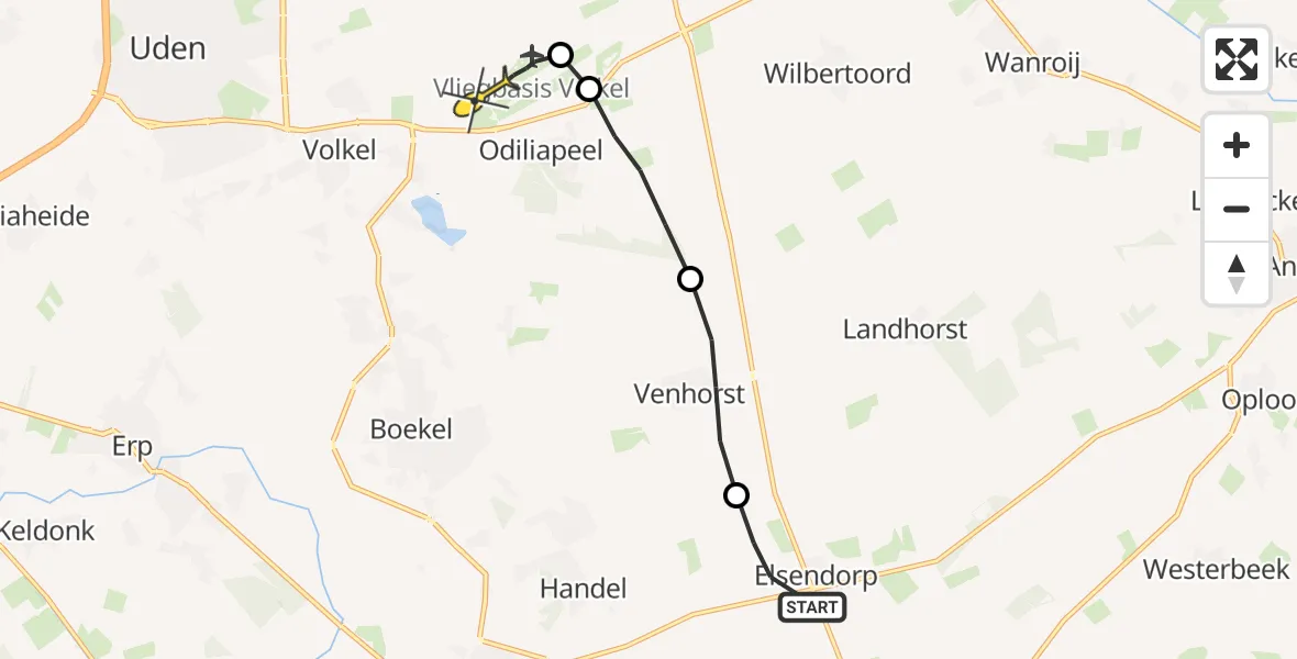 Routekaart van de vlucht: Lifeliner 3 naar Vliegbasis Volkel