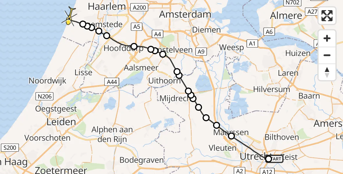 Routekaart van de vlucht: Lifeliner 1 naar Zandvoort