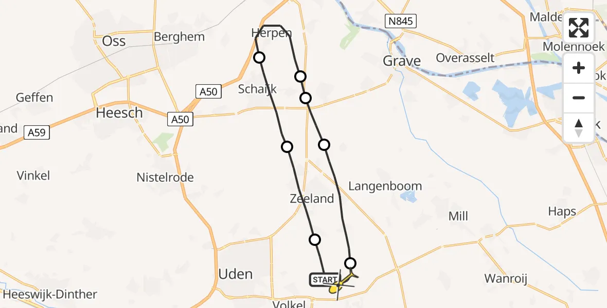 Routekaart van de vlucht: Lifeliner 3 naar Vliegbasis Volkel