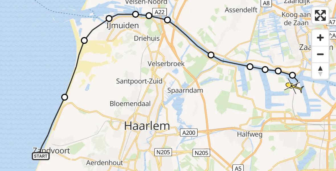 Routekaart van de vlucht: Lifeliner 1 naar Amsterdam Heliport