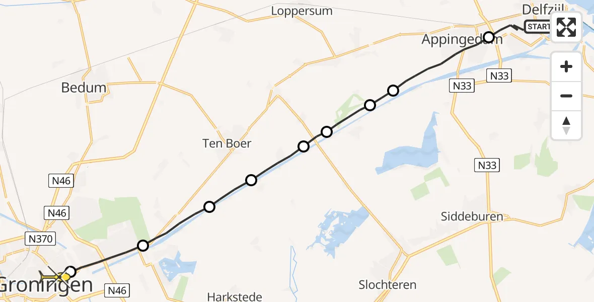 Routekaart van de vlucht: Lifeliner 4 naar Universitair Medisch Centrum Groningen