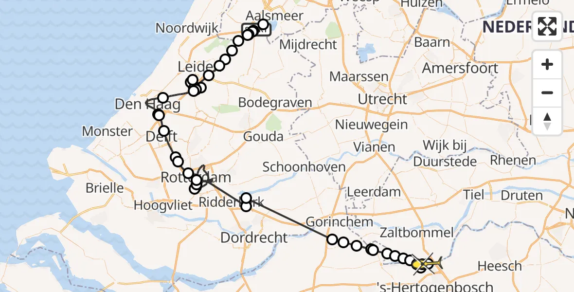 Routekaart van de vlucht: Politieheli naar 's-Hertogenbosch