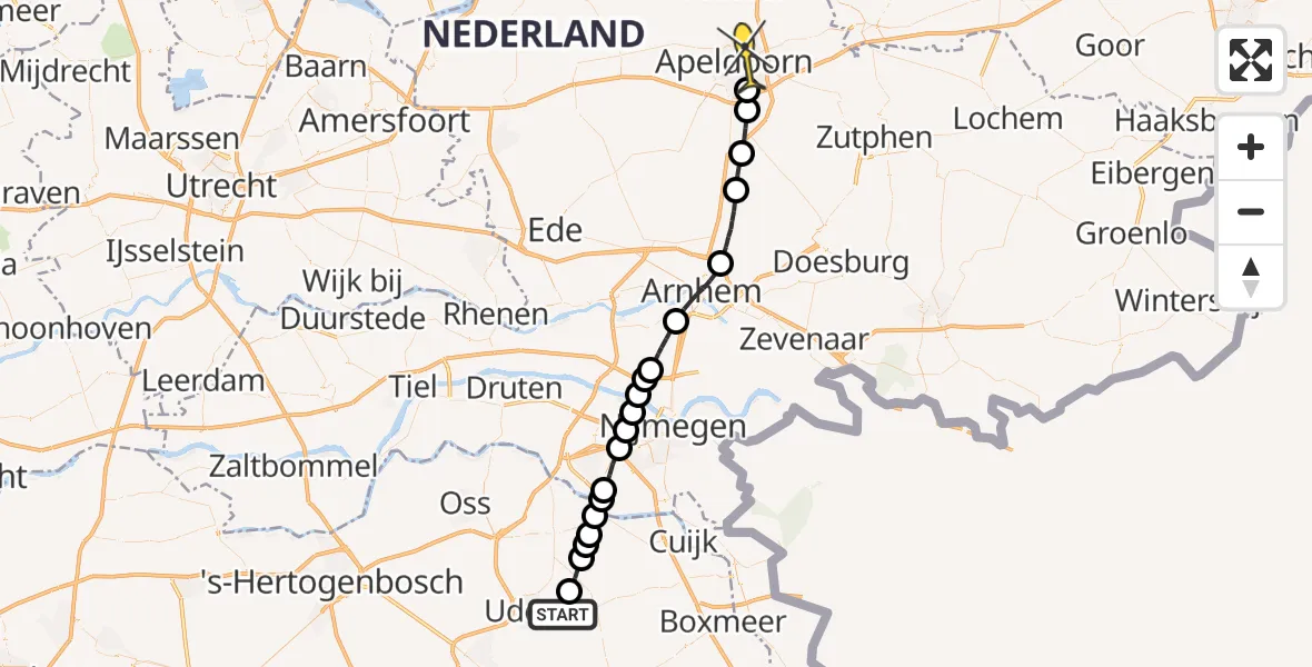 Routekaart van de vlucht: Lifeliner 3 naar Apeldoorn