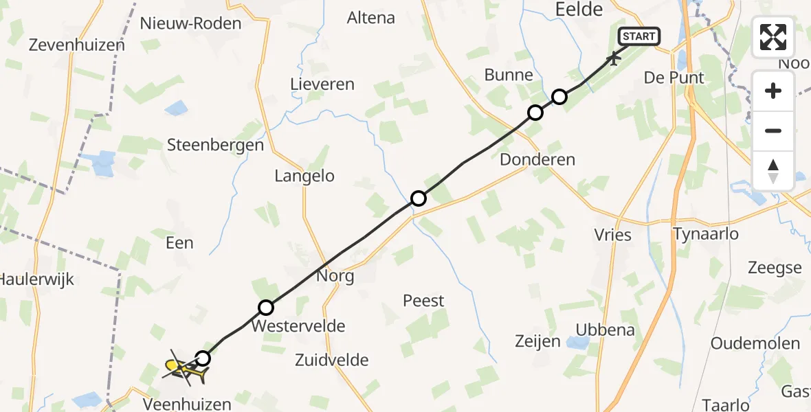 Routekaart van de vlucht: Lifeliner 4 naar Veenhuizen