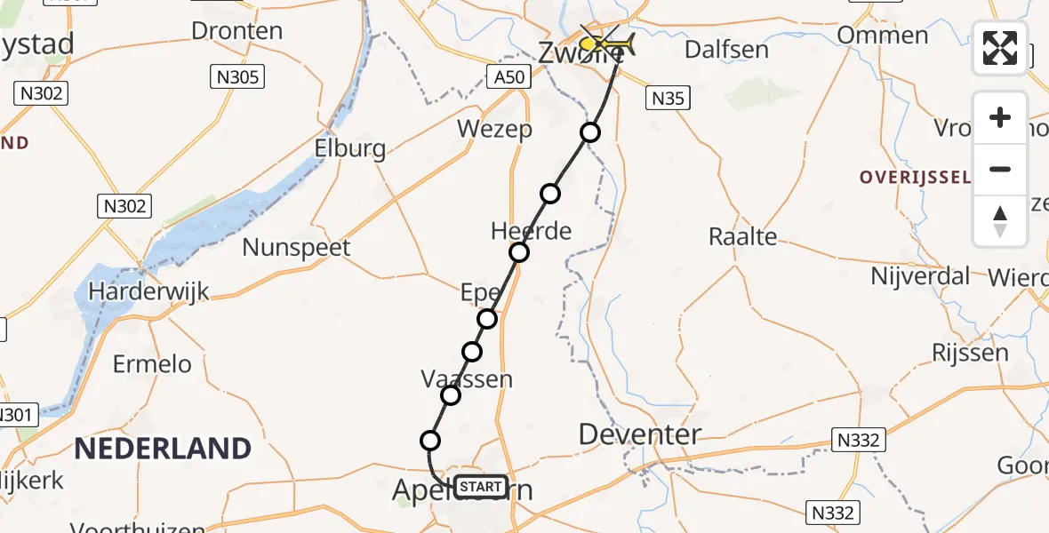 Routekaart van de vlucht: Lifeliner 3 naar Zwolle