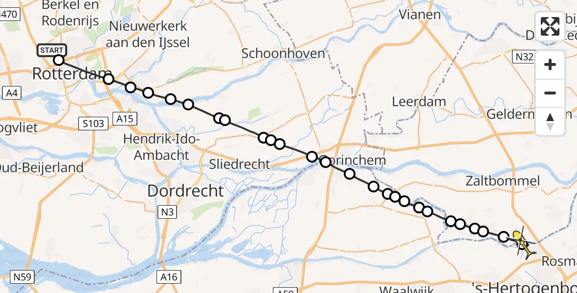 Routekaart van de vlucht: Lifeliner 2 naar 's-Hertogenbosch