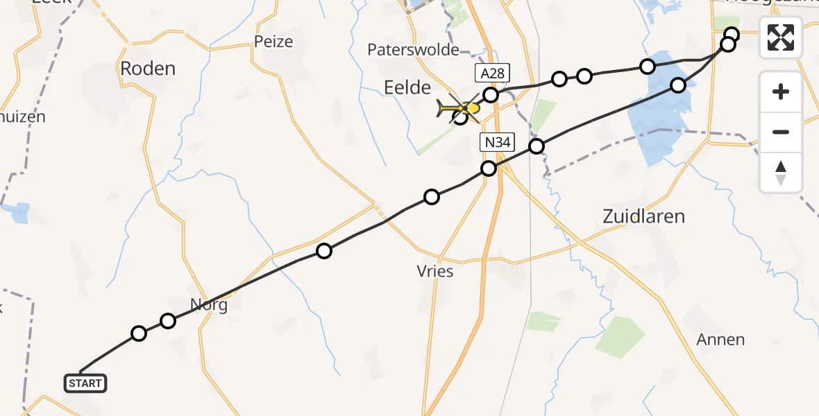 Routekaart van de vlucht: Lifeliner 4 naar Groningen Airport Eelde