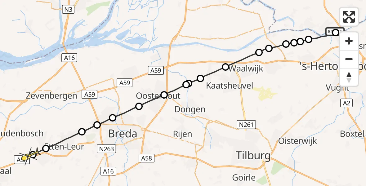 Routekaart van de vlucht: Politieheli naar Breda International Airport