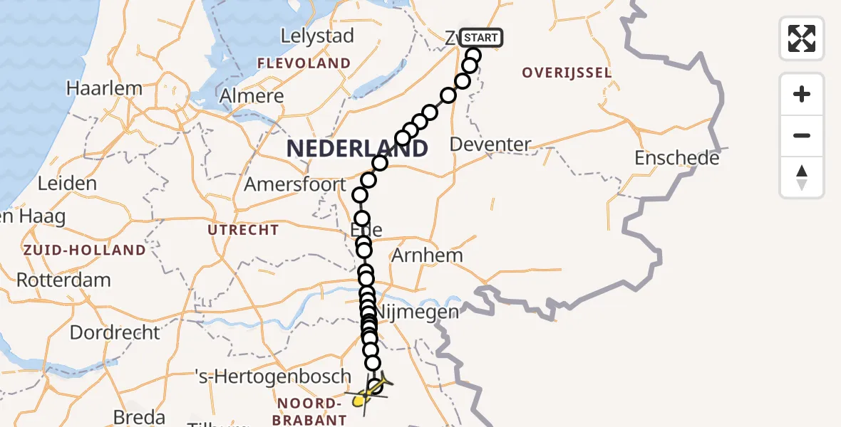 Routekaart van de vlucht: Lifeliner 3 naar Vliegbasis Volkel