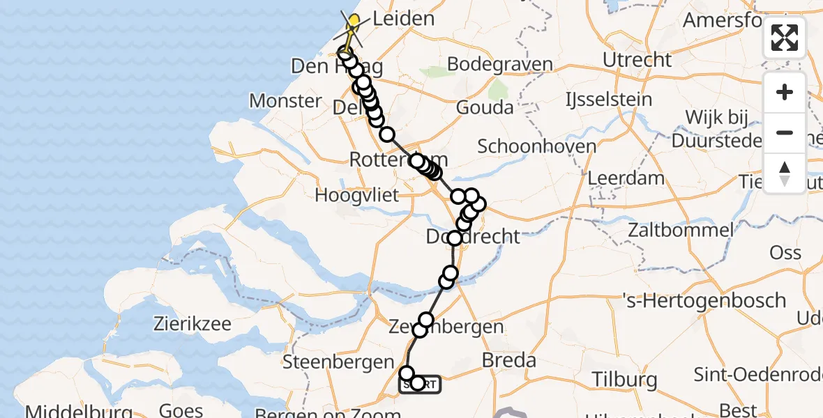 Routekaart van de vlucht: Politieheli naar Wassenaar