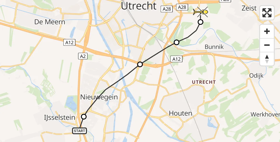 Routekaart van de vlucht: Lifeliner 2 naar Universitair Medisch Centrum Utrecht