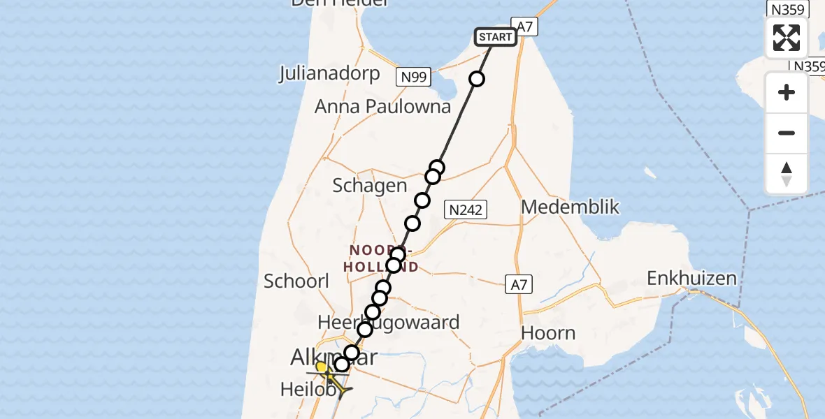 Routekaart van de vlucht: Lifeliner 1 naar Alkmaar