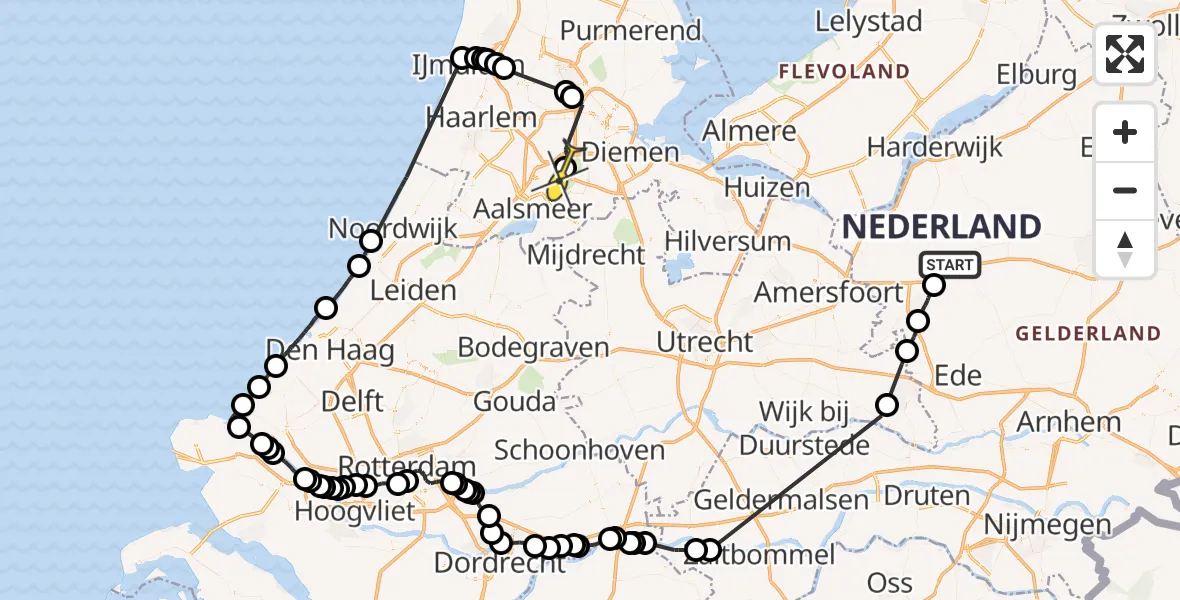 Routekaart van de vlucht: Politieheli naar Amstelveen