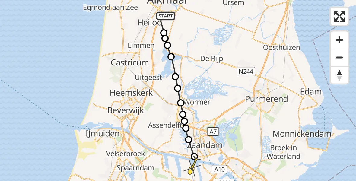 Routekaart van de vlucht: Lifeliner 1 naar Amsterdam Heliport