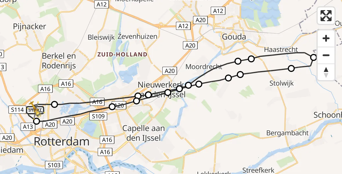 Vluchtroute Traumahelikopter Rotterdam The Hague Airport - Rotterdam The Hague Airport, 19 juni 2023, 19:33