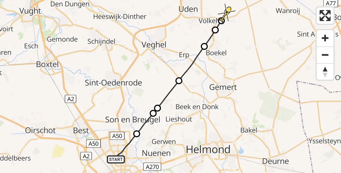 Routekaart van de vlucht: Lifeliner 3 naar Vliegbasis Volkel