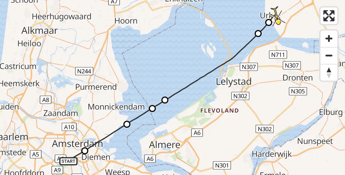 Routekaart van de vlucht: Lifeliner 1 naar Urk