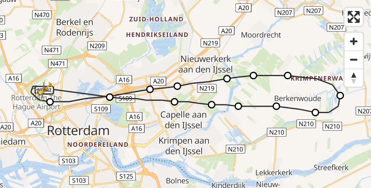 Vluchtroute Traumahelikopter Rotterdam The Hague Airport - Rotterdam The Hague Airport, 19 juni 2023, 20:45
