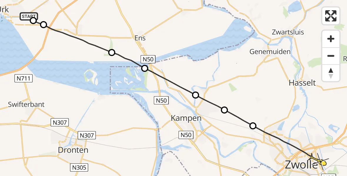 Routekaart van de vlucht: Lifeliner 1 naar Zwolle