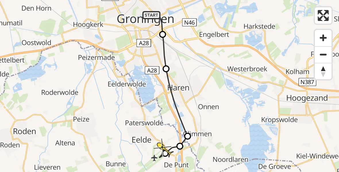 Routekaart van de vlucht: Lifeliner 4 naar Groningen Airport Eelde