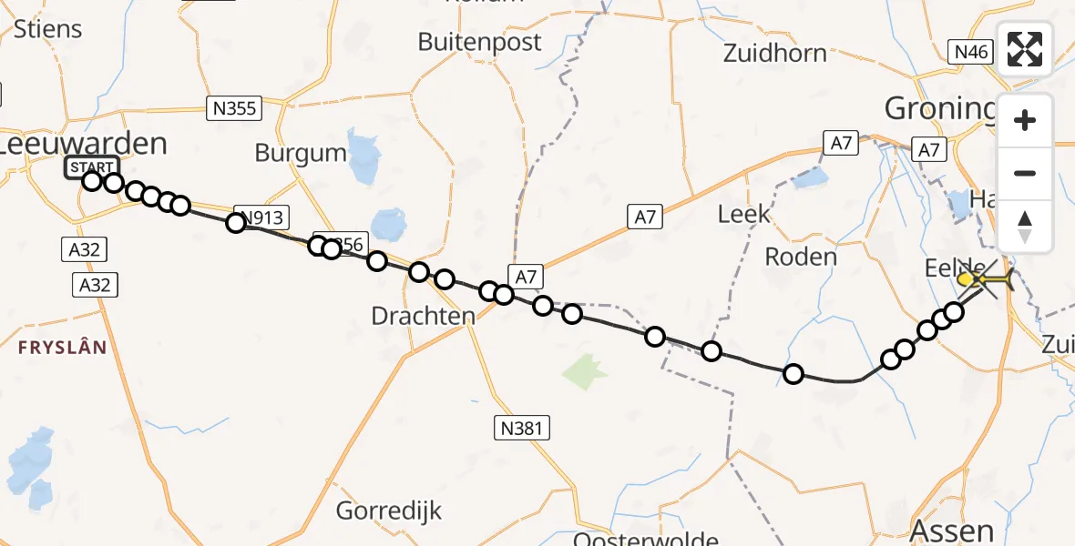 Routekaart van de vlucht: Lifeliner 4 naar Groningen Airport Eelde