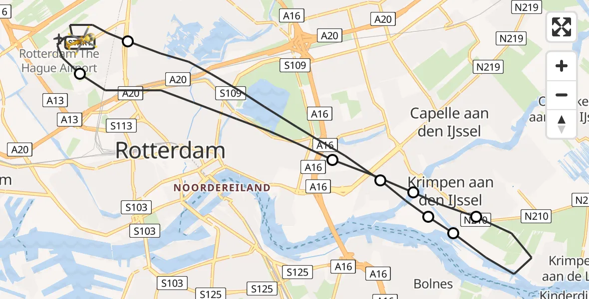Vluchtroute Traumahelikopter Rotterdam The Hague Airport - Rotterdam The Hague Airport, 20 juni 2023, 07:03