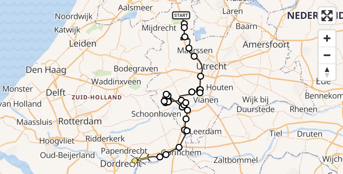 Routekaart van de vlucht: Politieheli naar Dordrecht