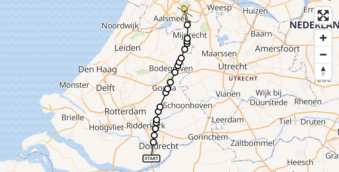 Routekaart van de vlucht: Politiehelikopter naar Amstelveen