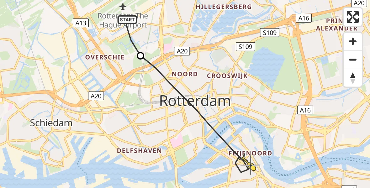 Routekaart van de vlucht: Lifeliner 2 naar Rotterdam