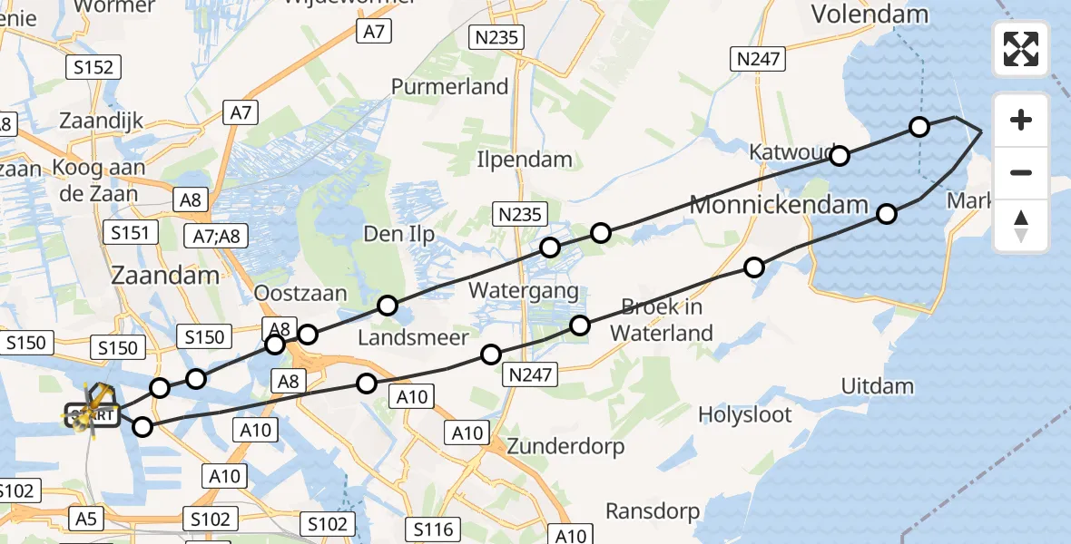 Vluchtroute Traumahelikopter Amsterdam Heliport - Amsterdam Heliport, 20 juni 2023, 10:33
