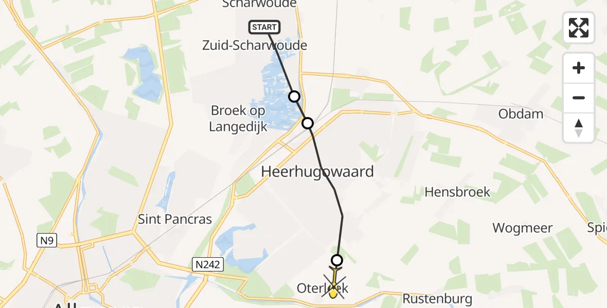 Routekaart van de vlucht: Politiehelikopter naar Oterleek