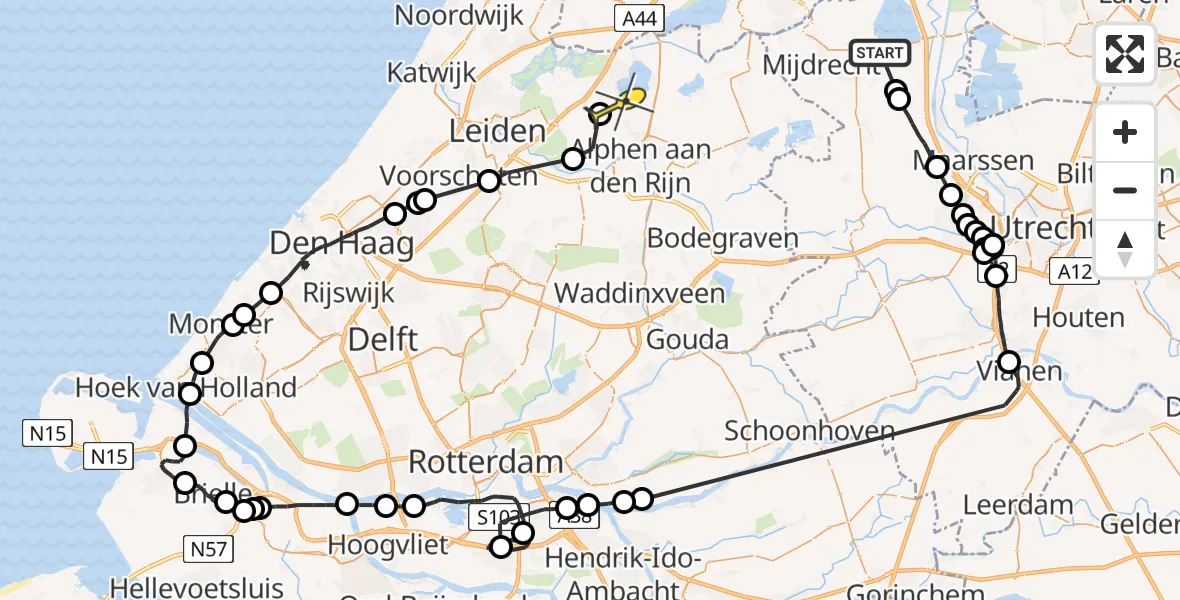 Routekaart van de vlucht: Politieheli naar Woubrugge