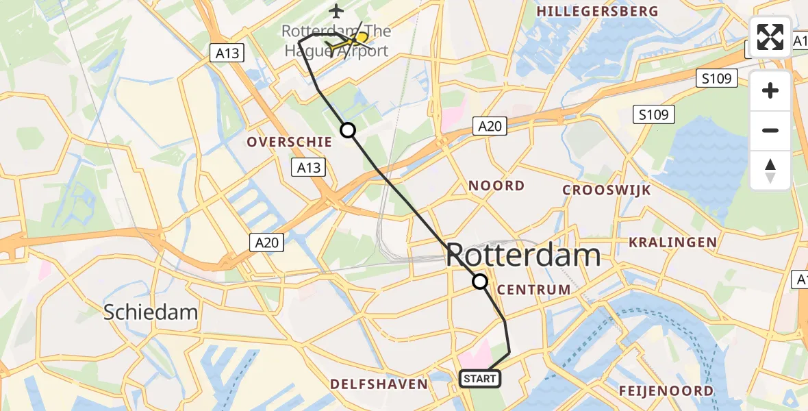 Routekaart van de vlucht: Lifeliner 2 naar Rotterdam The Hague Airport