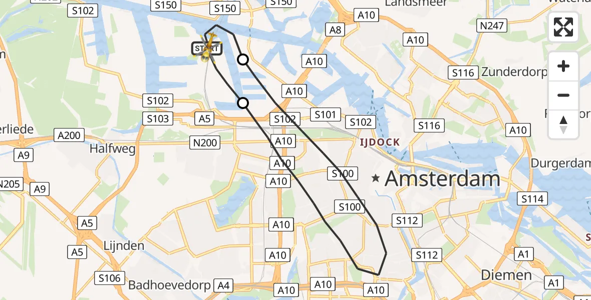 Vluchtroute Traumahelikopter Amsterdam Heliport - Amsterdam Heliport, 20 juni 2023, 11:04