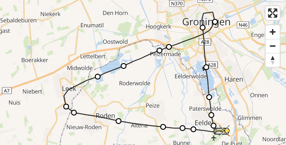 Routekaart van de vlucht: Lifeliner 4 naar Groningen Airport Eelde
