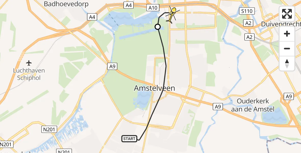 Routekaart van de vlucht: Lifeliner 1 naar VU Medisch Centrum Amsterdam