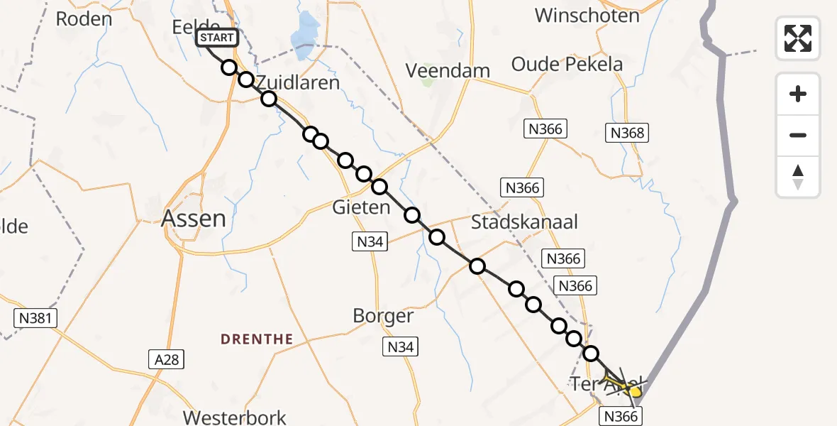 Routekaart van de vlucht: Lifeliner 4 naar Ter Apel