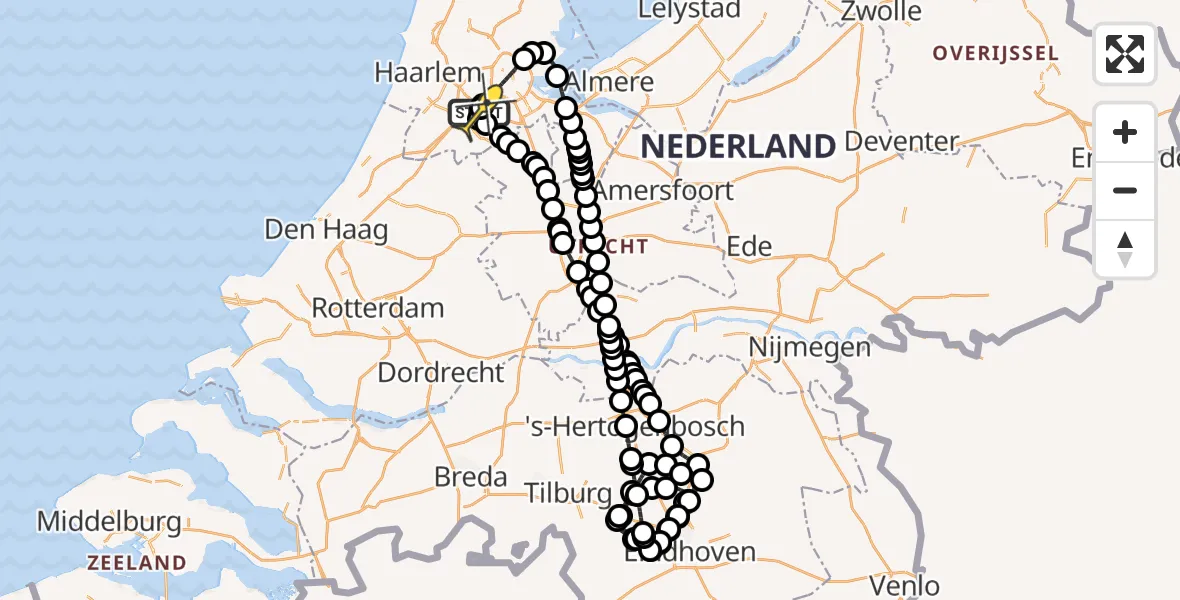 Routekaart van de vlucht: Politieheli naar Schiphol