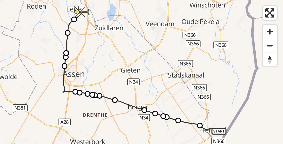 Routekaart van de vlucht: Lifeliner 4 naar Groningen Airport Eelde