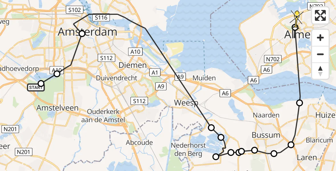 Routekaart van de vlucht: Politieheli naar Almere