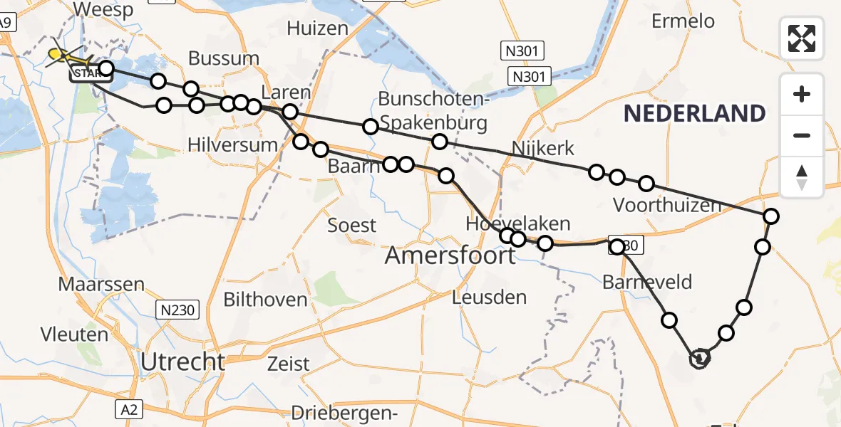 Routekaart van de vlucht: Politieheli naar Abcoude