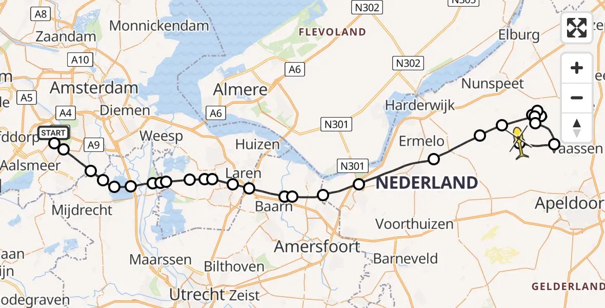 Routekaart van de vlucht: Politiehelikopter naar Elspeet