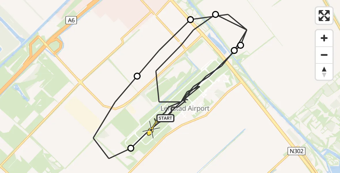 Vluchtroute Politiehelikopter van Lelystad Airport naar Lelystad Airport