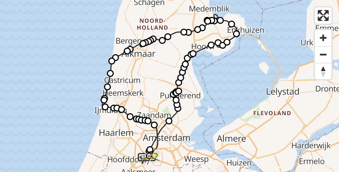 Routekaart van de vlucht: Politieheli naar Schiphol