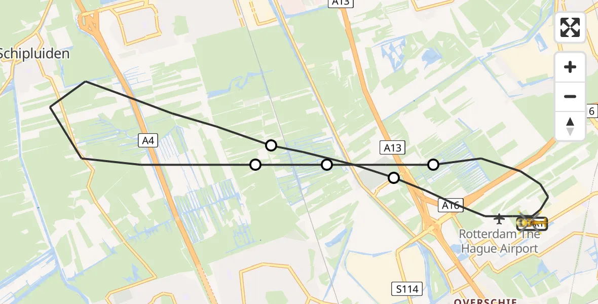 Vluchtroute Traumahelikopter Rotterdam The Hague Airport - Rotterdam The Hague Airport, 21 juni 2023, 02:00