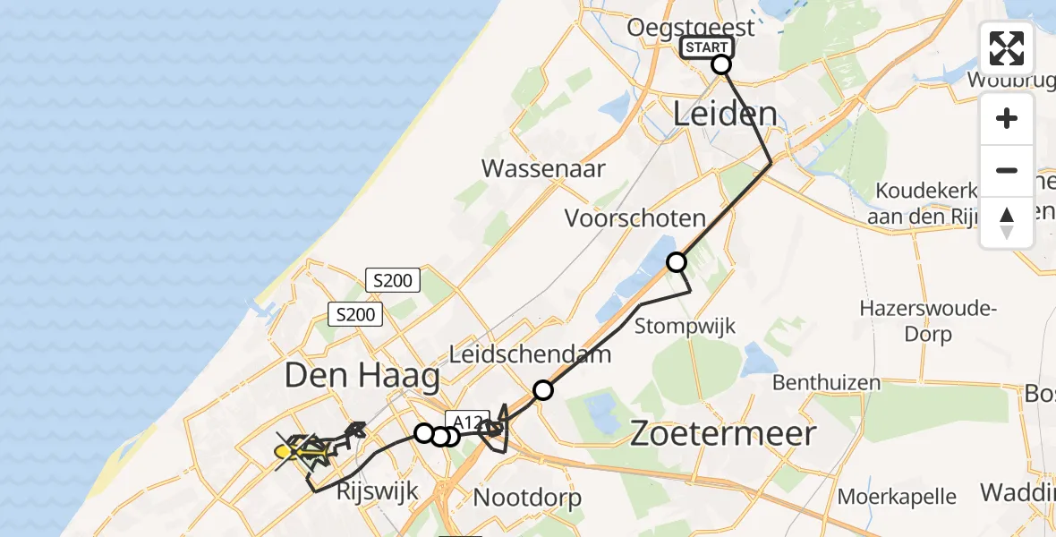 Routekaart van de vlucht: Politieheli naar Den Haag
