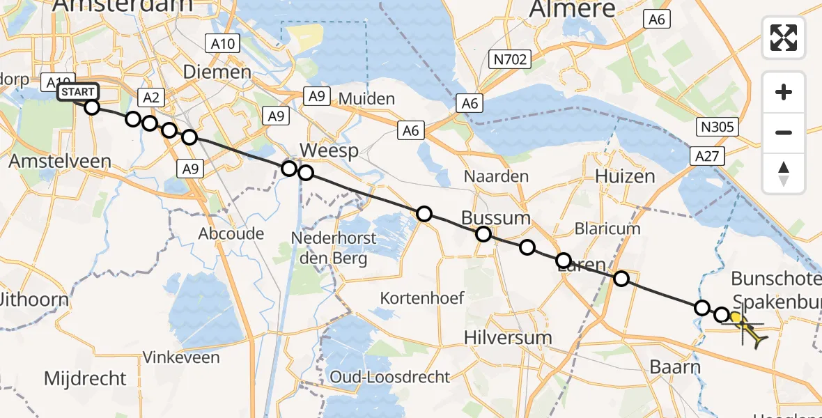 Routekaart van de vlucht: Lifeliner 1 naar Bunschoten-Spakenburg