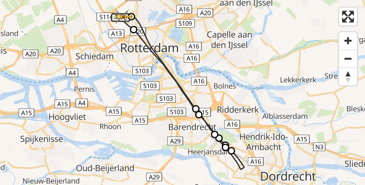 Vluchtroute Traumahelikopter Rotterdam The Hague Airport - Rotterdam The Hague Airport, 21 juni 2023, 08:00