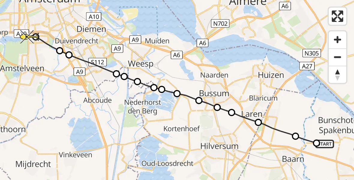 Routekaart van de vlucht: Lifeliner 1 naar VU Medisch Centrum Amsterdam